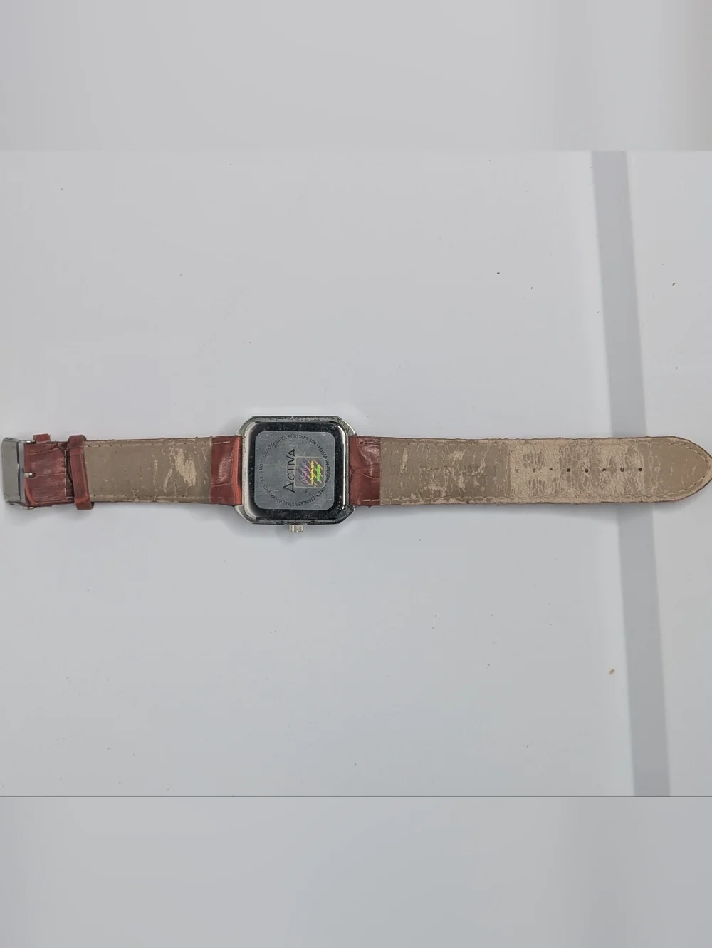 Vintage‎ Activa Watch Swiss Rhinestone Crystal Bezel Brown Faux Croc Strap 30M
